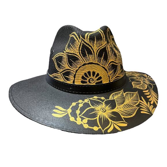 HAT MEXICAN Artisanal Hand Painted Fedora Floral Sombrero Panama Bohemian Black main image 10